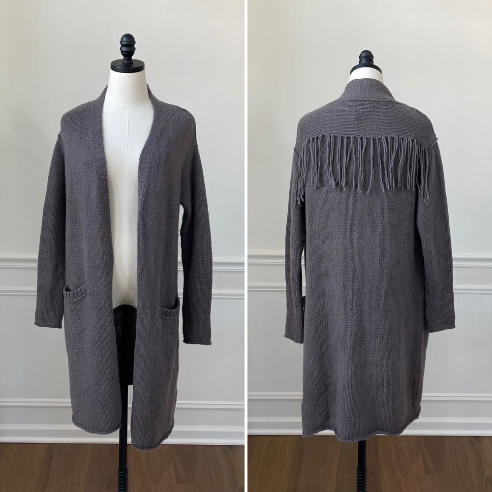 NWT Velvet by Graham and Spencer Mocha Fringe Long Cardigan M